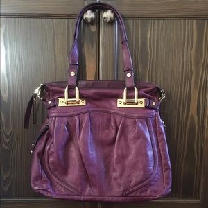 B. Makowsky Dark Purple Leather Top Handle Bag