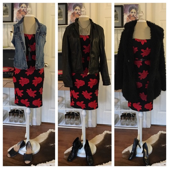 Textured Party Dress w/ Flowers Roses Valentines