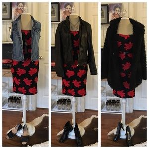 Textured Party Dress w/ Flowers Roses Valentines