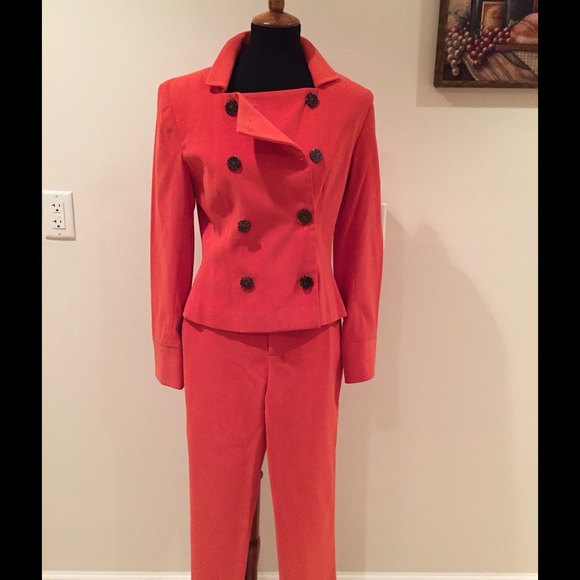 Winter Coral Faux Suede Double-Breasted Pantsuit - Picture 1 of 3
