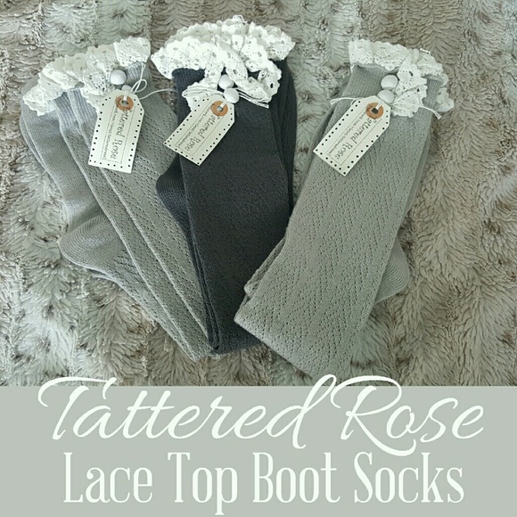 Dark Gray Lace Top Boot Socks🍒30% Off Bundles🍒