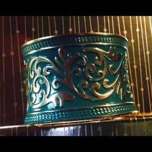 Ornate Teal and Gold Wide Bracelet