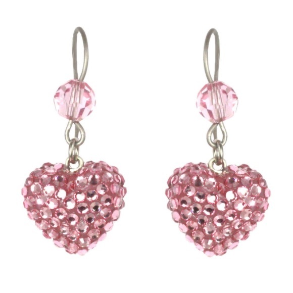 Blush pink Swarovski crystal pavè heart earrings - Picture 1 of 2