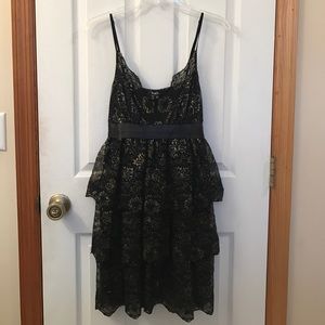 XOXO black and gold lace pleated dress