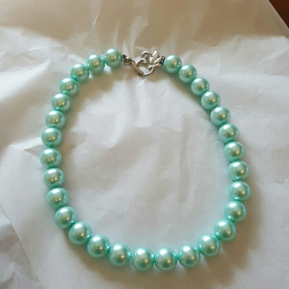 Blue glass pearl necklace