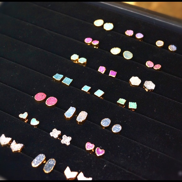 Druzy stud earrings boho jewelry - Picture 3 of 3