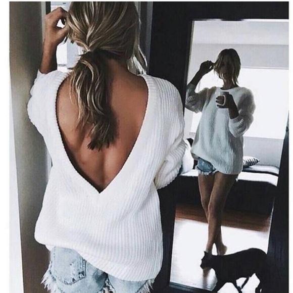 Sweaters - Drop V neck open back sweater.