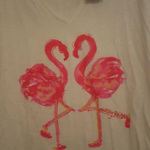 lilly pulitzer vneck tee with flamingo graphic