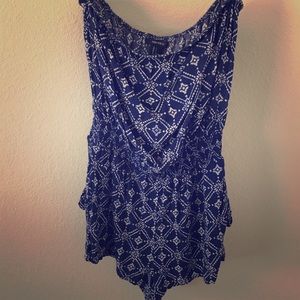 Blue and white bohemian style Romper