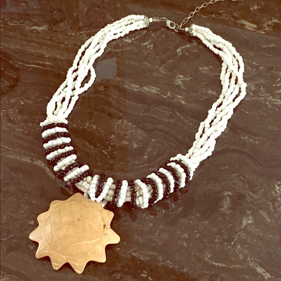 5 Strand Fashion Necklace with Wood Pendant