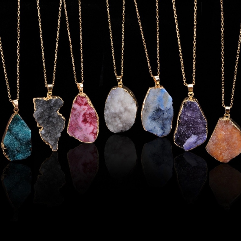 Amythest Geode Gold Pendant with Gold Chain