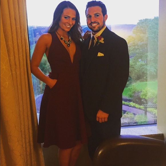 Maroon low cut dress from Lulu's