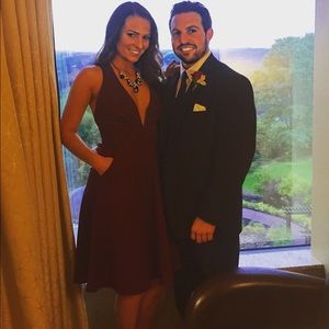 Maroon low cut dress from Lulu's