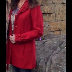 Cynthia Rowley Red Wool Tie Jacket