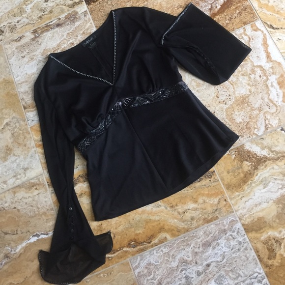 Willi Smith black VNECK w/gunmetal &black beads