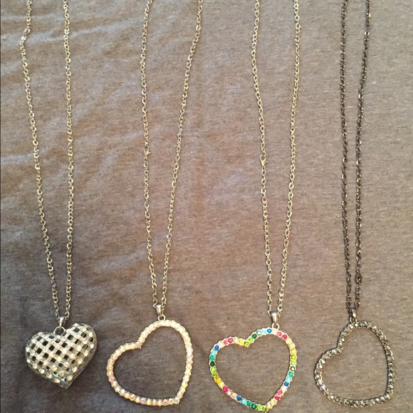 EXTRA LONG AND LARGE RHINESTONED HEART NECKLACES