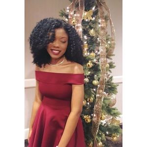 Boo hoo off the shoulder dress  for holiday