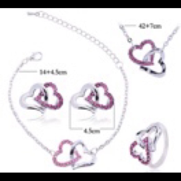 ❤️ Silver & Blue Heart Necklace & Earring Set ❤️ - Picture 2 of 2