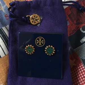 NWT Gold and Teal Tory Bitch earrings