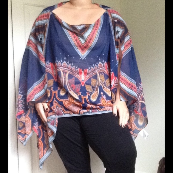 Como Black Sweaters - L-2X Sheer Paisley Poncho