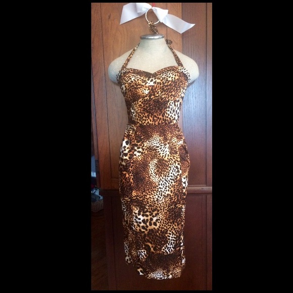 Stop Staring! Halter Retro Leopard/Cheetah Dress