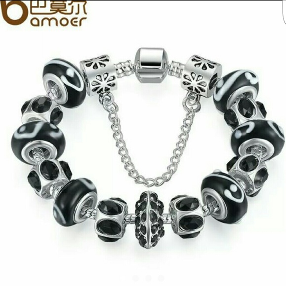 Classy White & Black Charm Bracelet