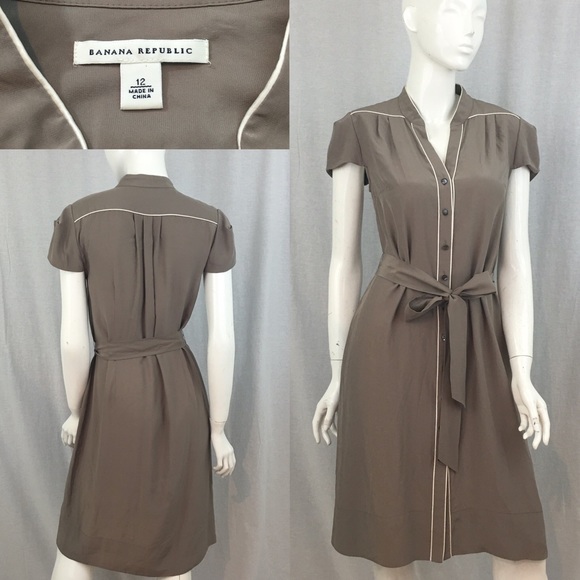 Banana Republic Dresses & Skirts - 🎍12 Banana Republic Silk Taupe Button Down Dress