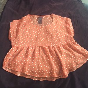 Chiffon peach polka dot shirt