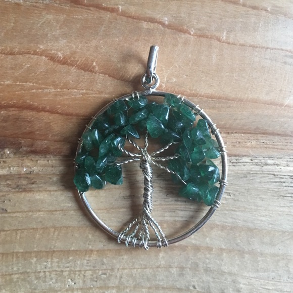 Dark Green Jade Crystal Tree of Life Pendant