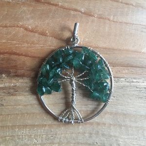 Dark Green Jade Crystal Tree of Life Pendant