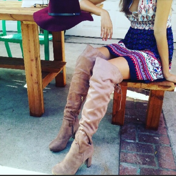 The Kylie taupe over the knee boots
