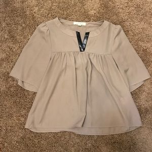 Leather detail Grey Blouse