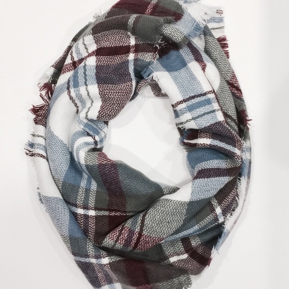 Silk & Pashmina Blanket Scarf - Wine Gray Plaid - Picture 7 of 7