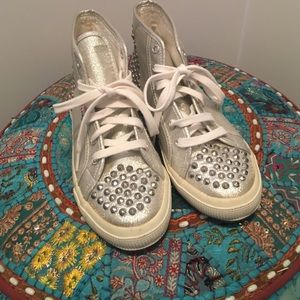 Superga silver studded high top tennis shoes