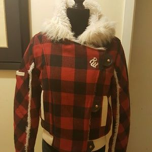 Vintage Rocawear Plaid Bomber Jacket w/ Fur Hood