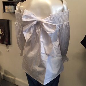 White off the shoulder bow back top
