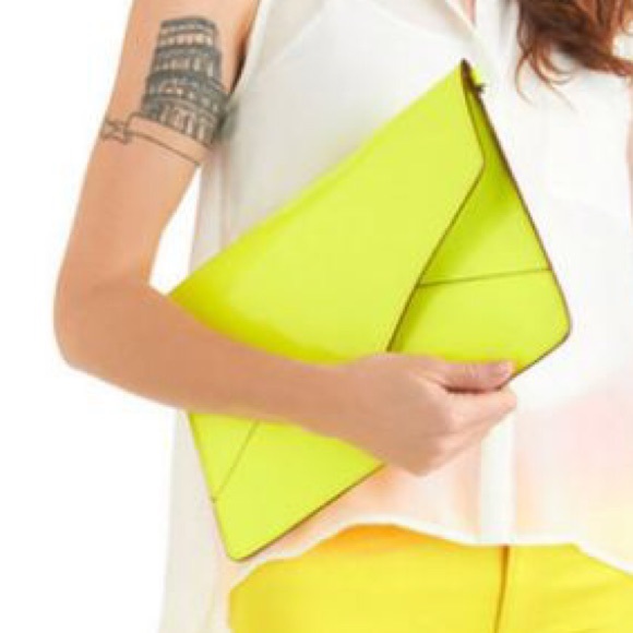 Faux leather neon yellow envelope purse.
