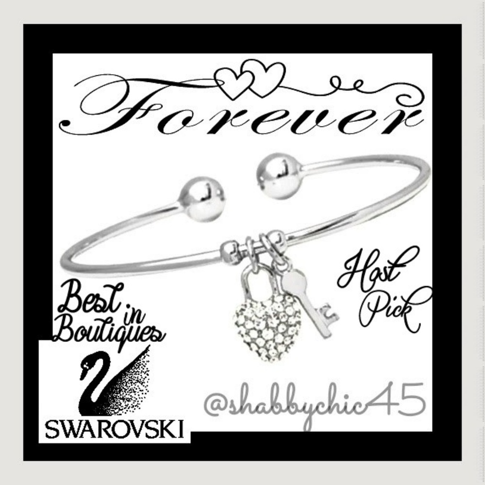 Silvertone Key to my Swarovski Heart Arm Cuff