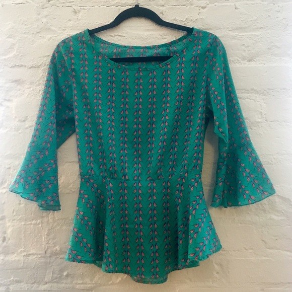 Printed Peplum Top with Open Back