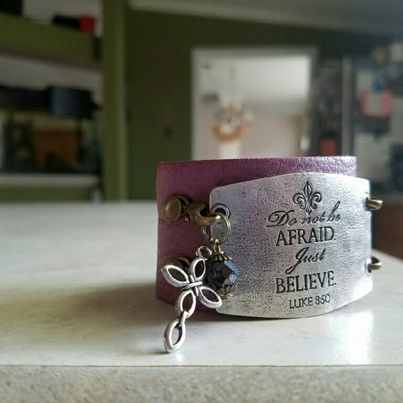 Jewelry - Lenny and Eva Purple Wide Cuff with scripture