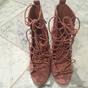 Pink lace up heels