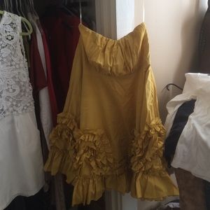 Muted yellow strapless dress