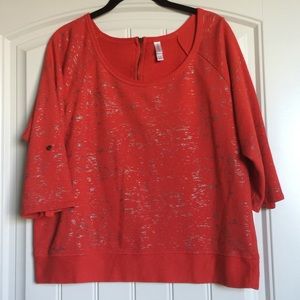 Terry back zip dolmen sleeve top.