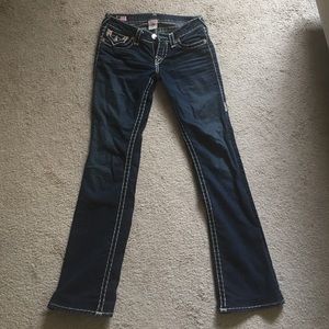True Religion sz 26 flare dark jeans w/ stitching