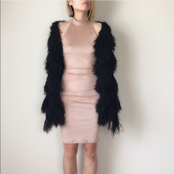 NUDE suede like halter bodycon dress - Picture 4 of 4