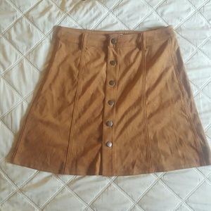 Faux suede button front skirt