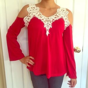 Red, shoulderless, long sleeve!