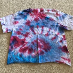 Red white and blue tie dye crop top