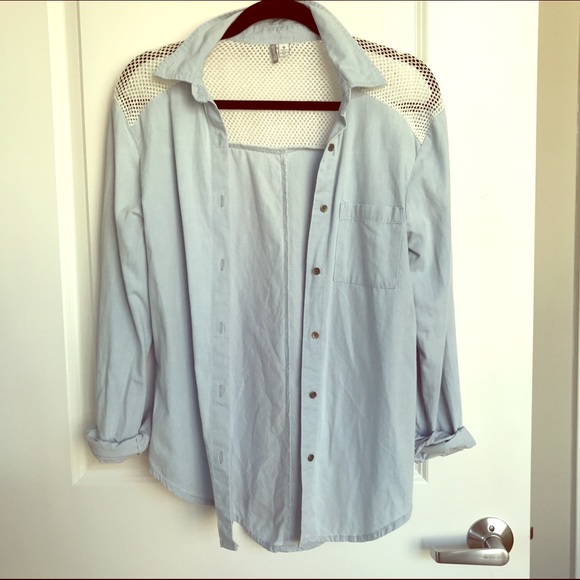 Washed Denim & Lace Button Down Small - Picture 1 of 4