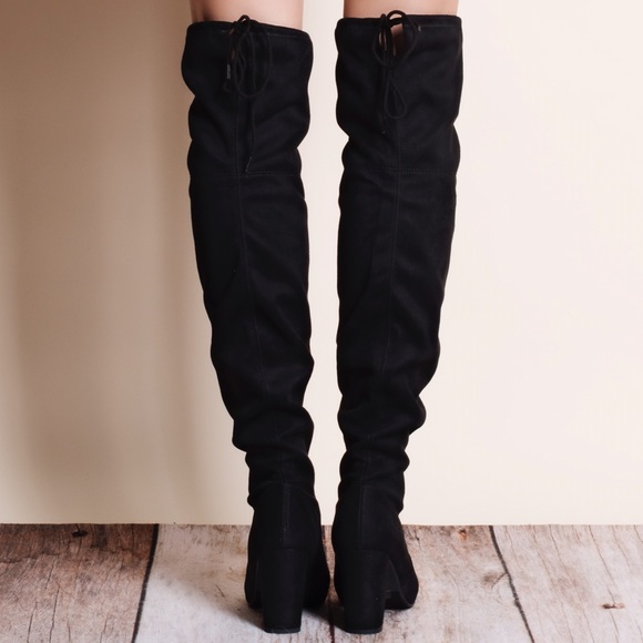 Black Suede Over the Knee Boots - Picture 4 of 4